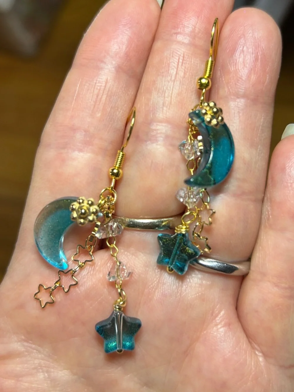 3/$25 Teal Moon & Star Drop Earrings
